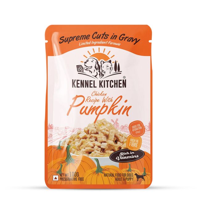 Kennel Kitchen Supreme Cuts in Gravy Chicken Recipe with Pumpkin Puppy/Adult Wet Dog Food - 100 gm