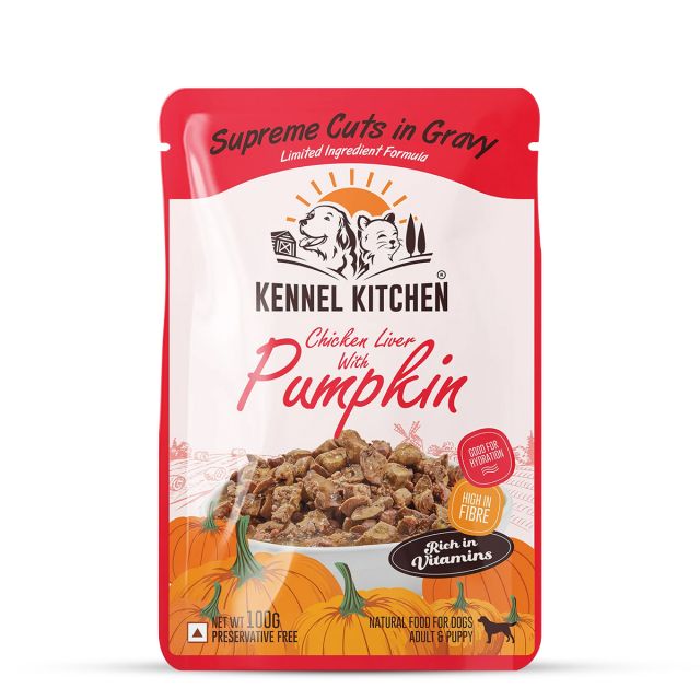 Kennel Kitchen Supreme Cuts in Gravy Chicken Liver  with Pumpkin Puppy/Adult Wet Dog Food - 100 gm