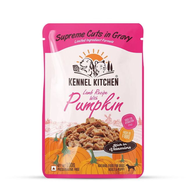 Kennel Kitchen Supreme Cuts in Gravy Lamb Recipe with Pumpkin Puppy/Adult Wet Dog Food - 100 gm