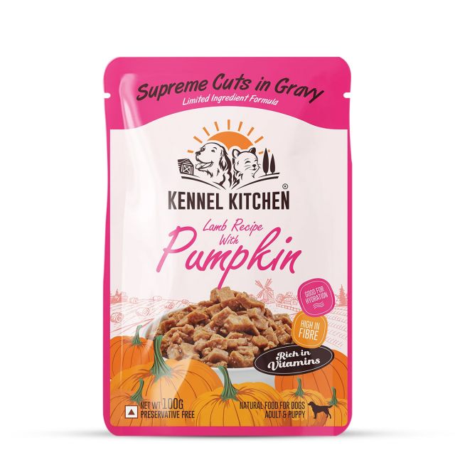 Kennel Kitchen Supreme Cuts in Gravy Lamb Recipe with Pumpkin Puppy/Adult Wet Dog Food - 100 gm