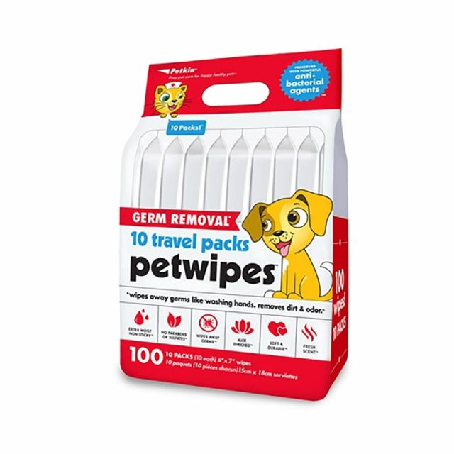 Petkin Germ Removal Travel Pack Pet Wipes, 100 wipes - 15 x 18 cm