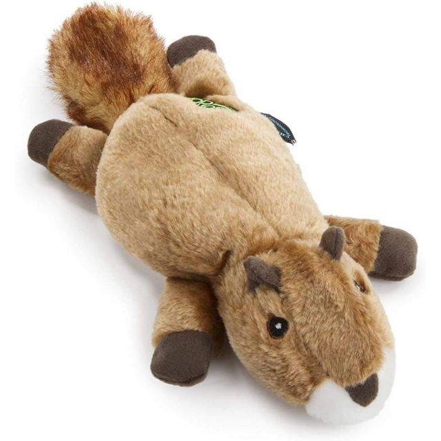 Godog Flatz Squirrel With Chew Guard Technology Durable Plush Squeaker Dog Toy
