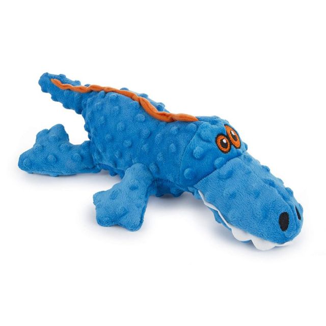 Godog Gators With Chew Guard Technology Durable Plush Squeaker Dog Toy Blue - Large