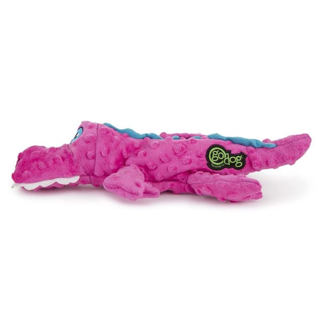 Godog Gators with Chew Guard Technology Plush Squeaker Dog Toy Pink - Large