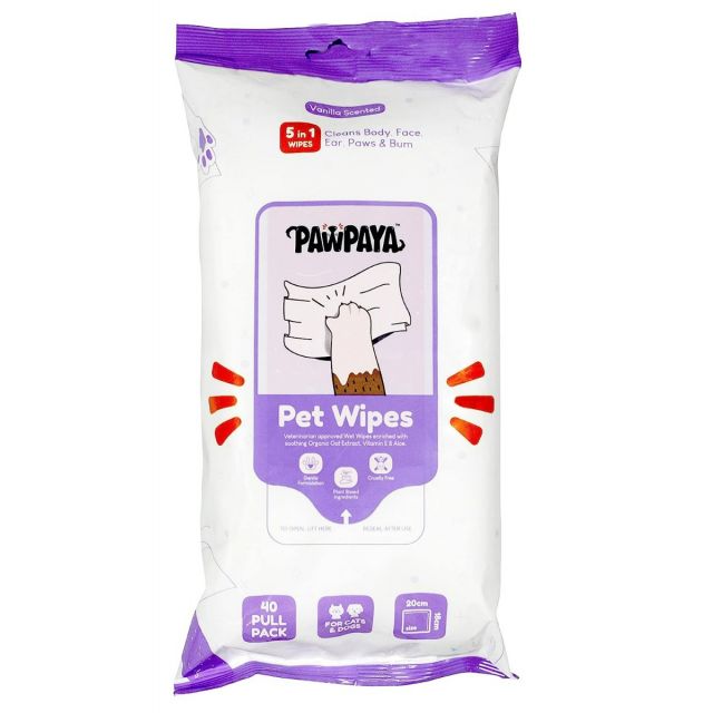 Pawpaya Pet Wipes 40 Pull Pack - 20 x 18 cm