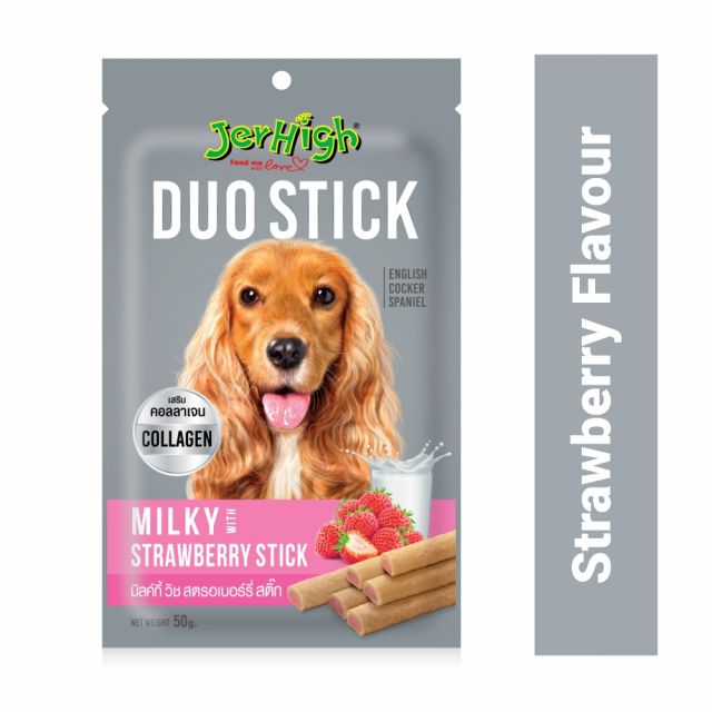 JerHigh Milky Strawberry Stick Dog Meaty Treat - 50 gm