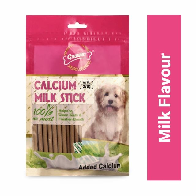 Gnawlers Calcium Milk Sticks No Meat with Added Calcium Dog Dental Treat - 270 gm