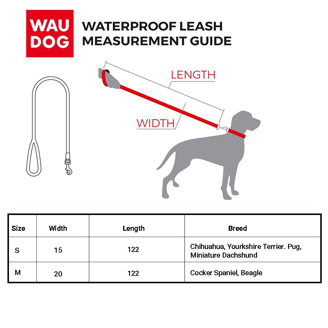 Waudog Waterproof Dog Leash (15 mm) Small (122 Cm) - Black