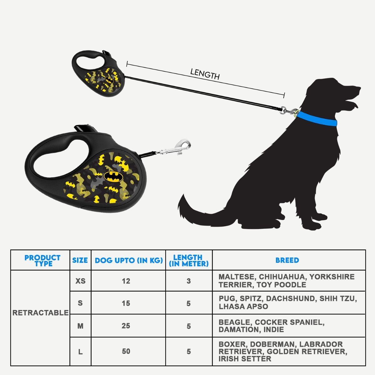 Waudog Batman Pattern Retractable Dog Leash (5 m) For Dogs Upto 15 Kg - Small